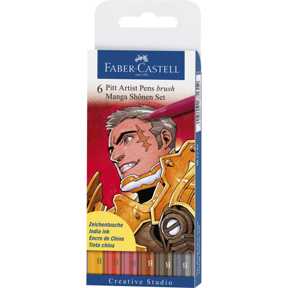 Faber-Castel Pitt Artist Manga Brush Pens  Assorted Colors  6-Pack