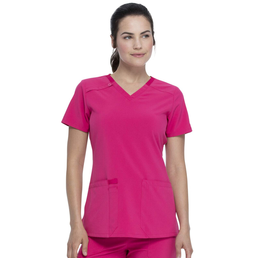 Dickies Women's Scrub Top V-Neck Top with 2 Pockets  Moisture Wicking and 360 Stretch Fabric - DK615  XS  Hot Pink