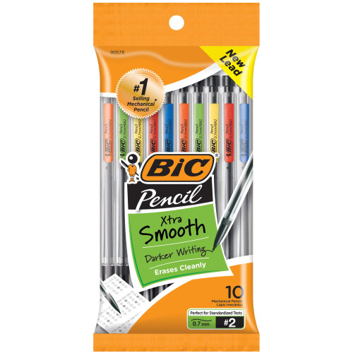 BIC BIC Xtra-Smooth Μηχανικά Μολύβια με Γόμα, Μέτριο Σημείο (0.7mm), Συσκευασία 10 Τεμαχίων