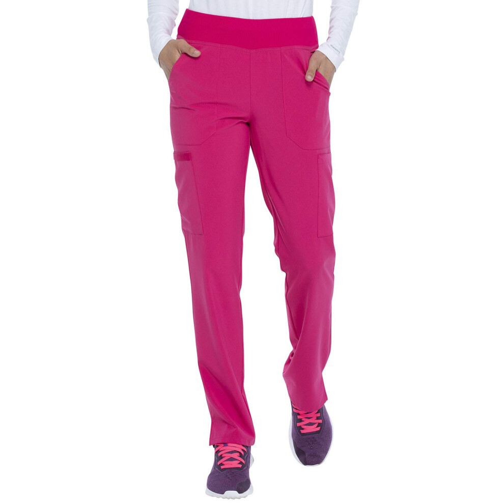Dickies Women's Scrub Pants Natural Rise Tapered Leg Pull-On Bottoms with 7 Pockets and Knit Waistband DK005T  XS Tall  Hot Pink