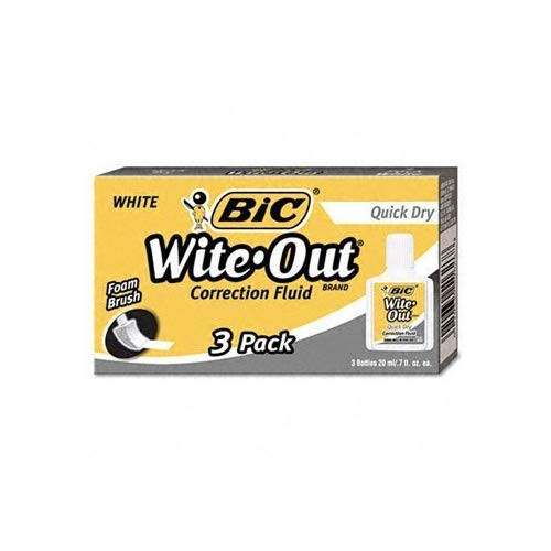BIC Wite-Out Quick Dry Correction Fluid, 20 ml Bottle, White, 3/Pack