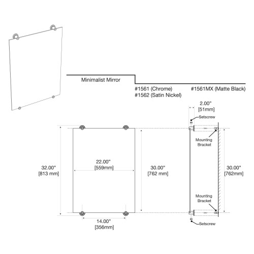 Gatco Gatco 1561 Latitude II Fixed Mounted 30"""" Frameless Rectangle Mirror 30 Inch Chrome 2