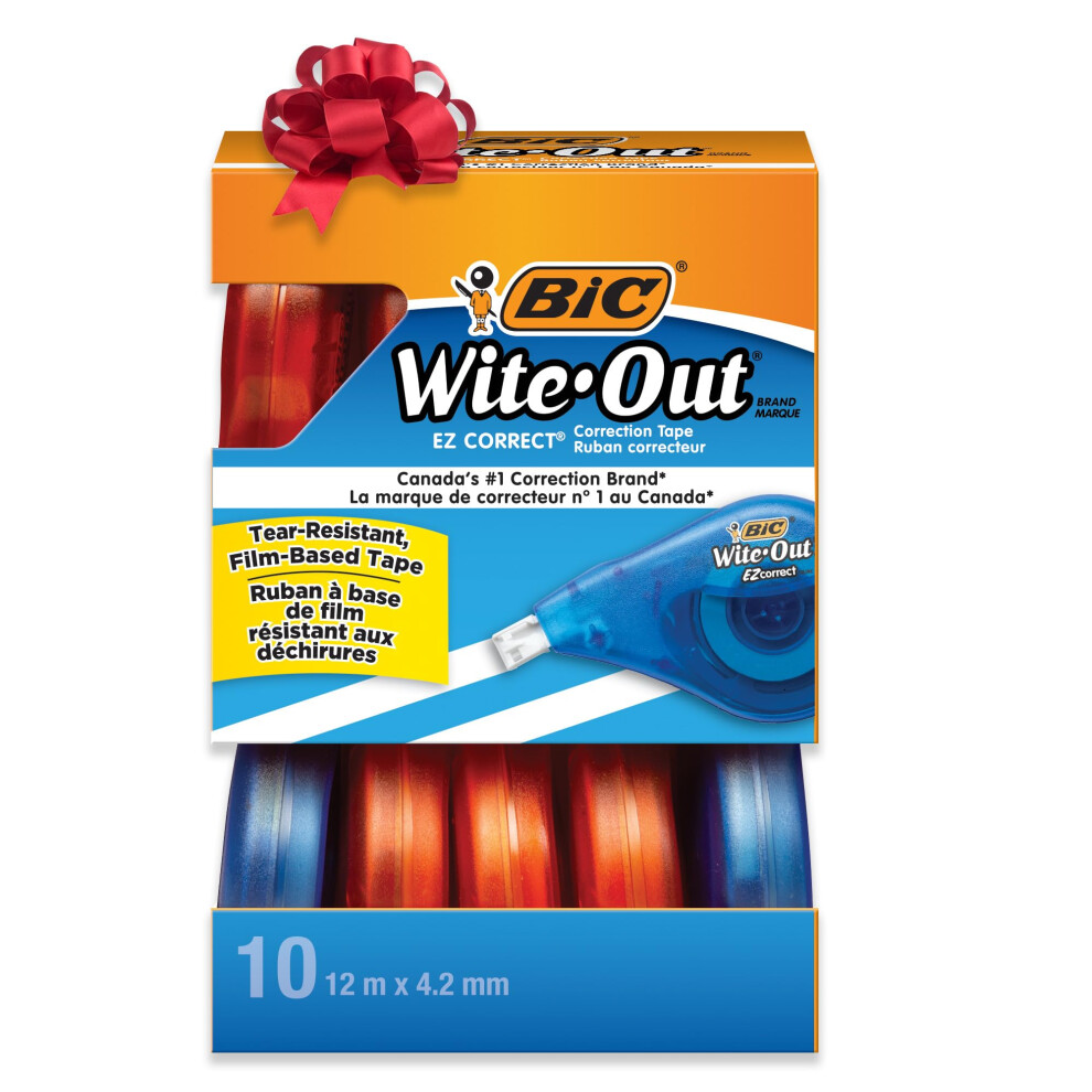 BIC Wite-Out Brand EZ Correct Correction Tape  White  10-Count  Translucent Dispenser Shows How Much Tape is Remaining