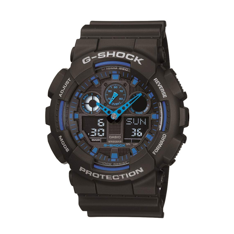 Casio Men's G XL Series Quartz Watch Strap  WR Shock Resistant Resin Color: Black and Blue (Model: GA-100-1A2CR)