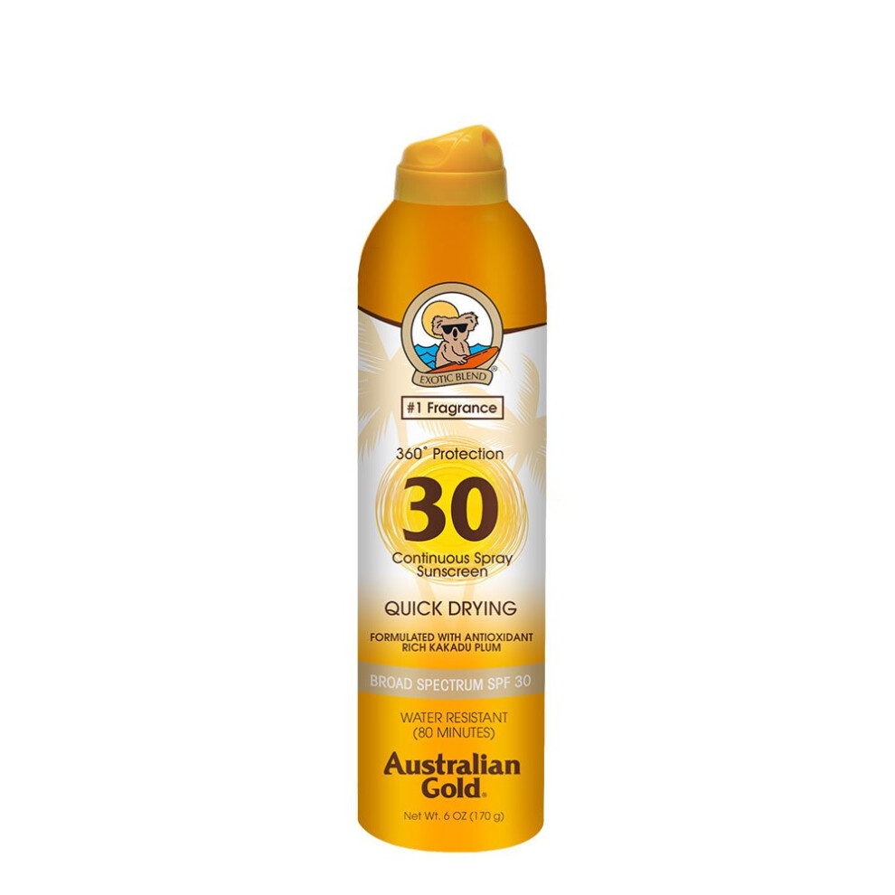 Australian Gold Continuous Spray Sunscreen SPF 30  6 Ounce | Dries Fast | Broad Spectrum | Water Resistant