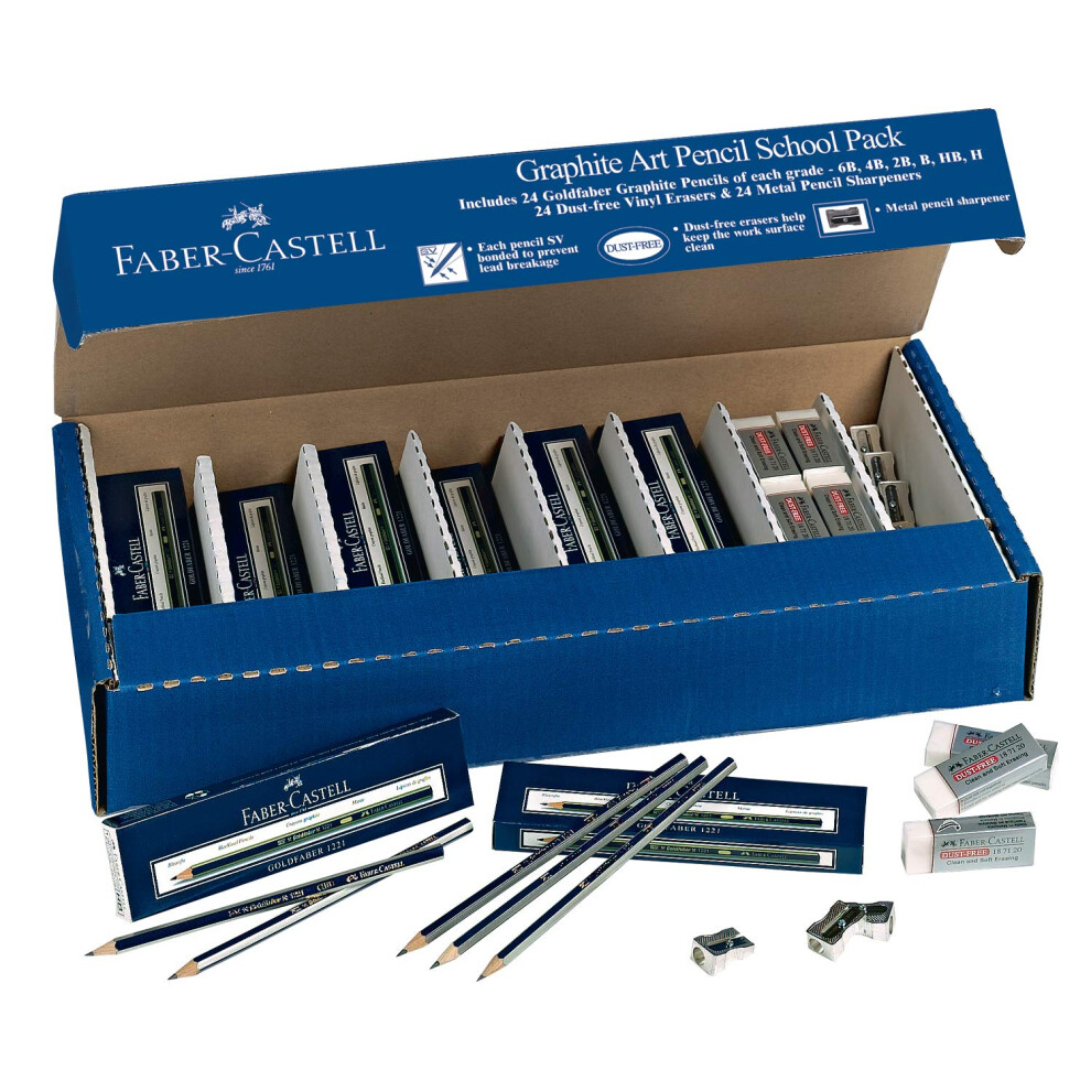 Faber-Castell Creative Studio Graphite Art Pencil School Pack - 144 Graphite Pencils - 24 Pencil Sharpeners - 24 Pencil Eraser