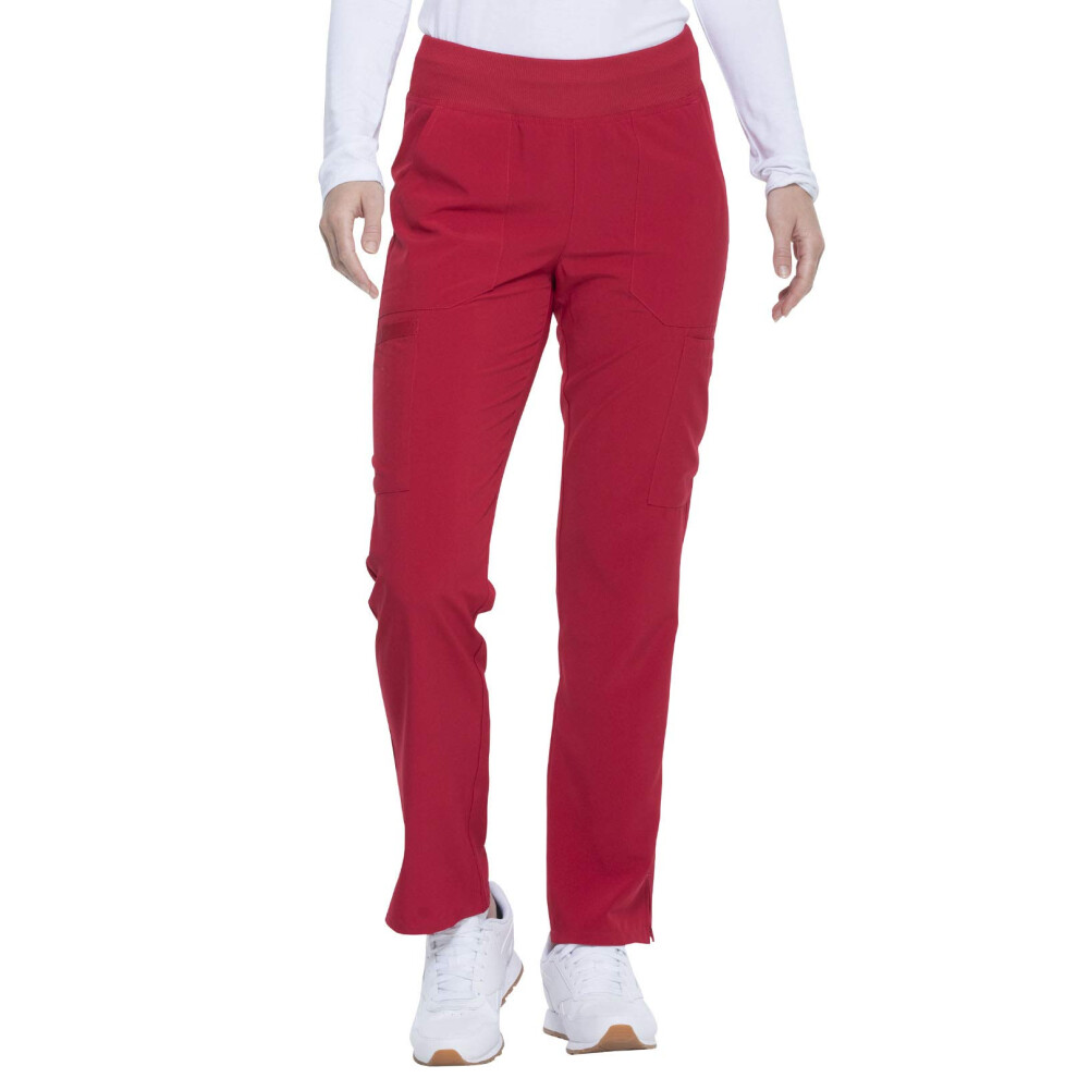 Dickies Women's Scrub Pants Natural Rise Tapered Leg Pull-On Bottoms with 7 Pockets and Knit Waistband DK005P  XS Petite  Red