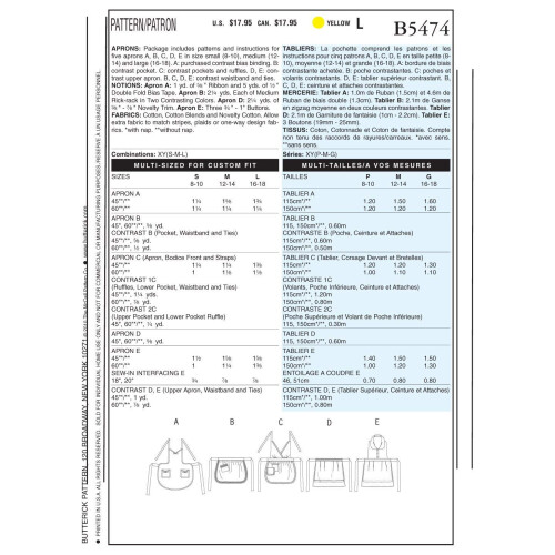 Butterick Tabliers BUTTERICK PATTERNS B5474 1
