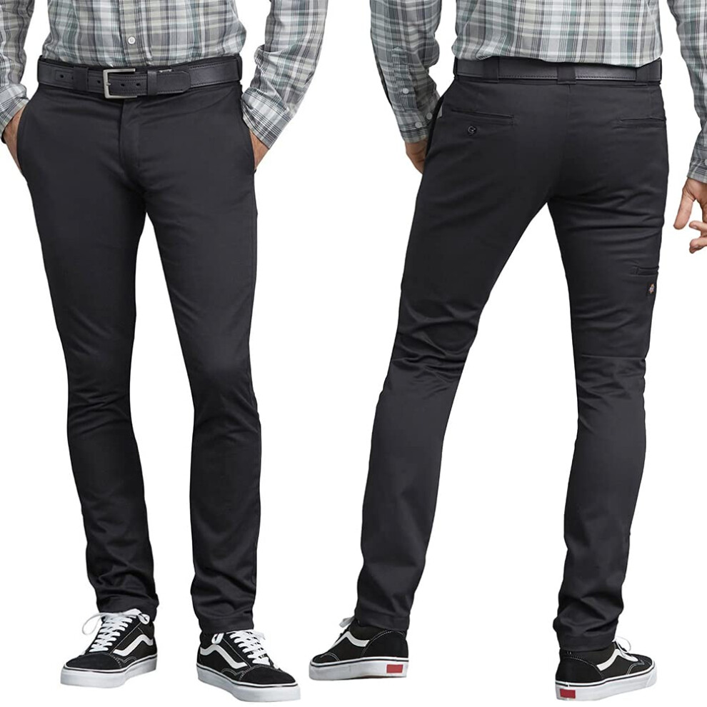Dickies Mens Skinny Straight-Fit Work Utility Pants 31W X 32L Us Black