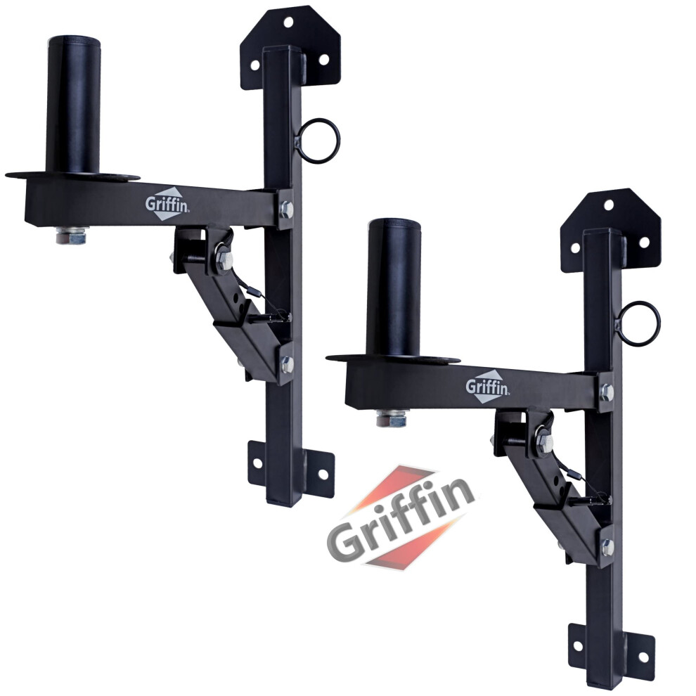 Griffin PA Speakers Fixed Wall Mounting Stands Premium Set of 2 All Steel Pro-Audio Speaker Pole Stand | Securing Locking Pin & Horizontal Level Tilt