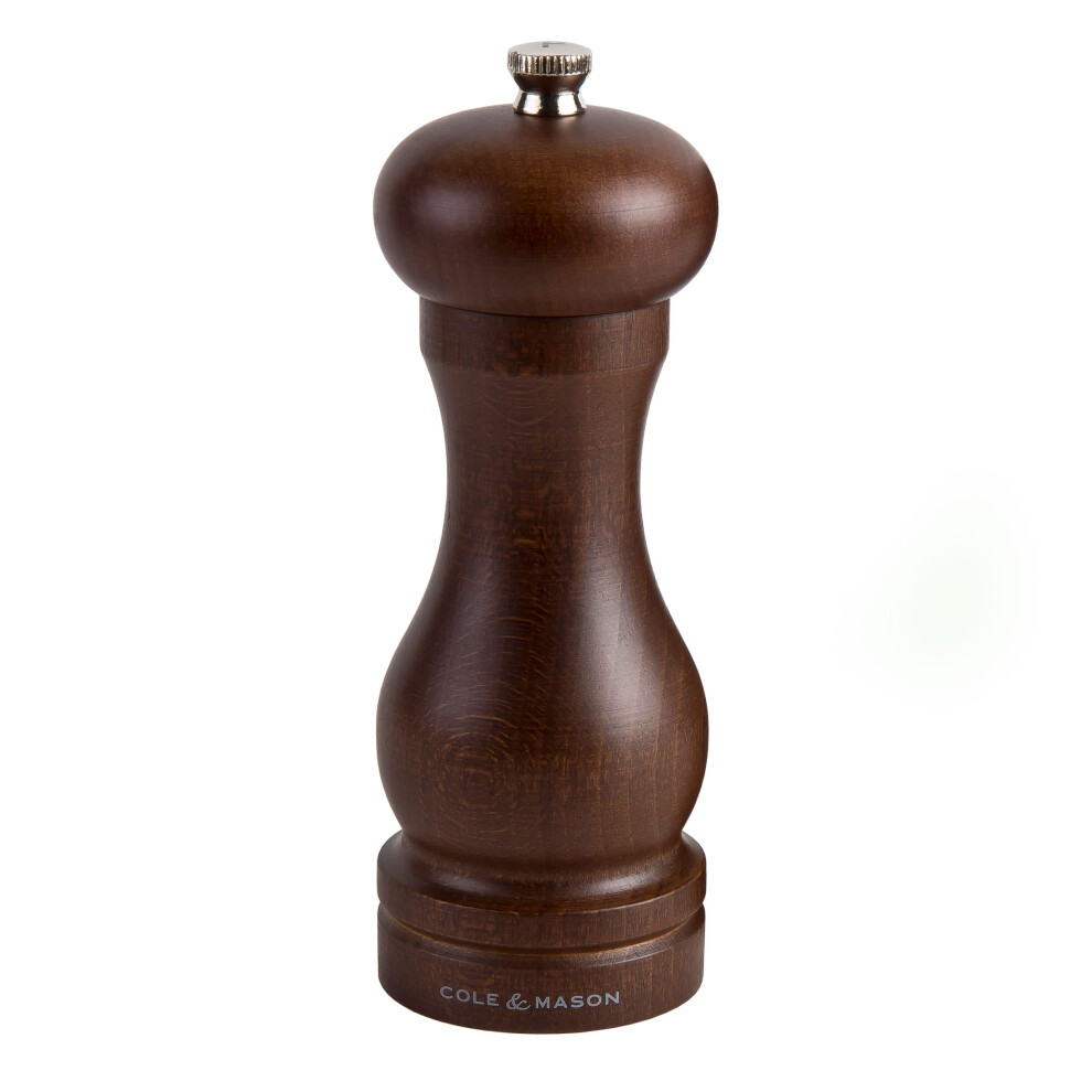 COLE & MASON Capstan Wood Pepper Grinder - Wooden Mill Includes Precision Mechanism  6.5 inch
