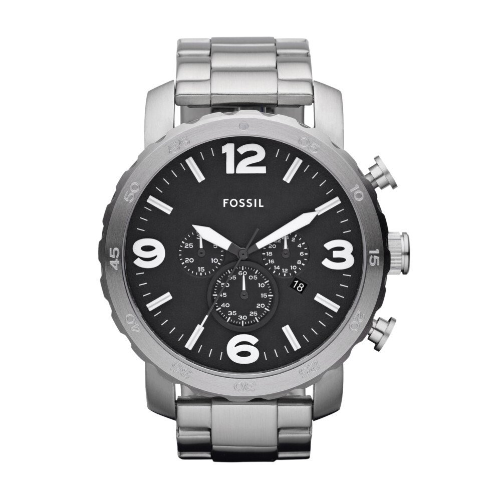 Fossil Men's Nate Quartz Stainless Steel Chronograph Watch  Color: Silver (Model: JR1353)