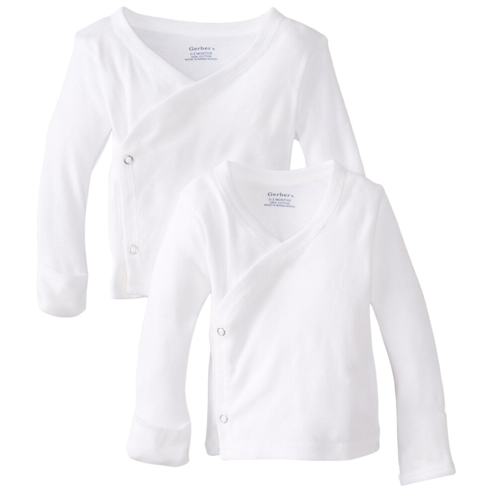 Gerber Baby 2-Pack Long-Sleeve Side-Snap Mitten-Cuff Shirt  White  0-3 Months