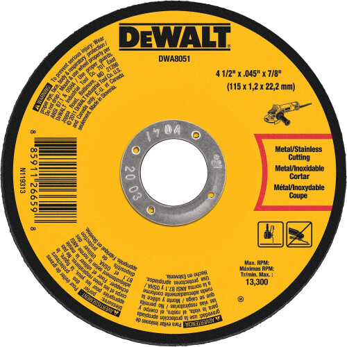 DeWalt DEWALT DWA8051 Μεταλλικός τροχός κοπής 4 1/2 ίντσας X 0,045 ίντσας X 7/8 ίντσας