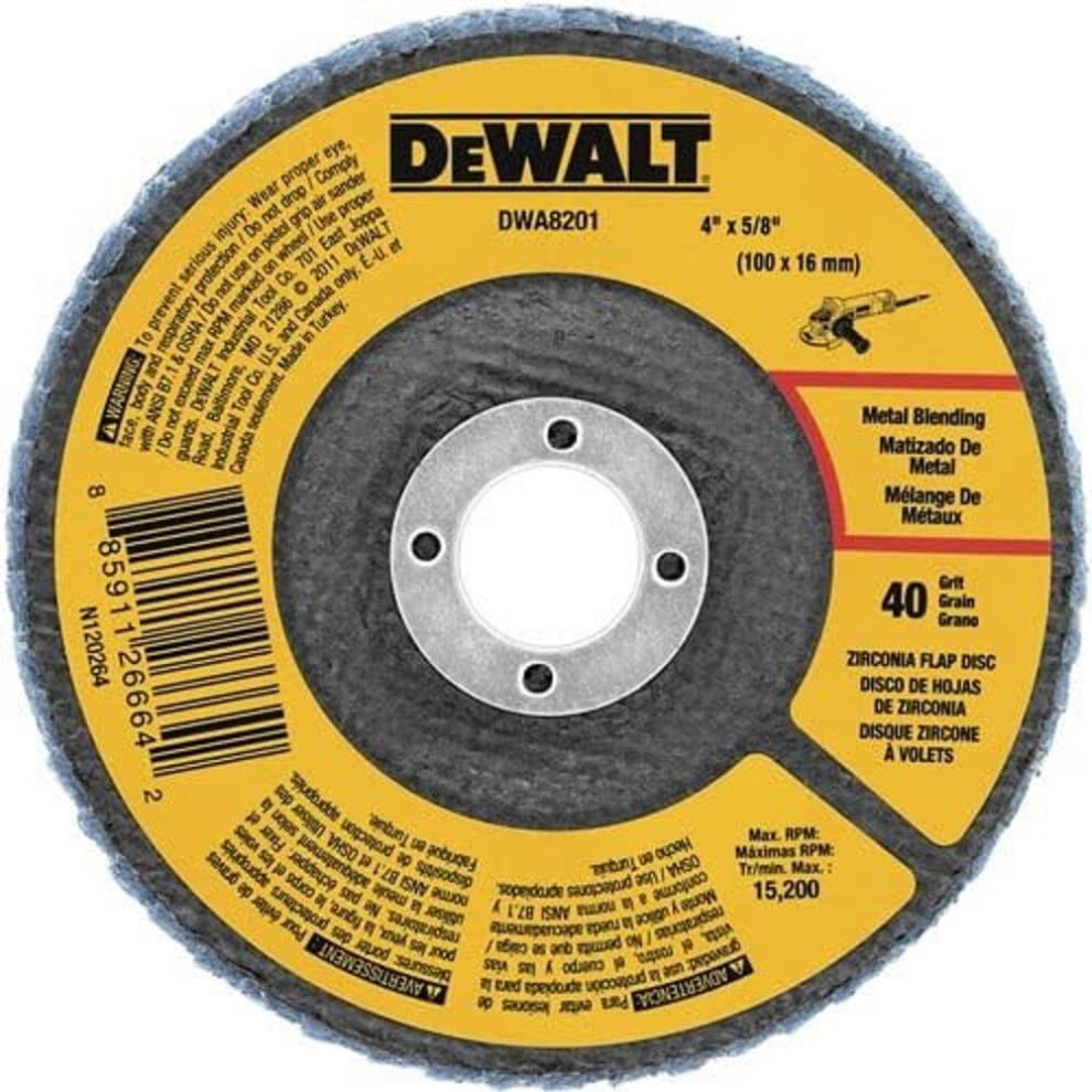 DEWALT DWA8201 40 Grit Zirconia T29 Flap Disc  4-Inch X 5/8-Inch