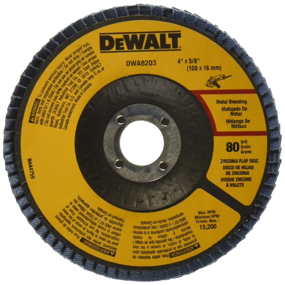 DEWALT DWA8203 80 Grit Zirconia T29 Flap Disc  4-Inch X 5/8-Inch