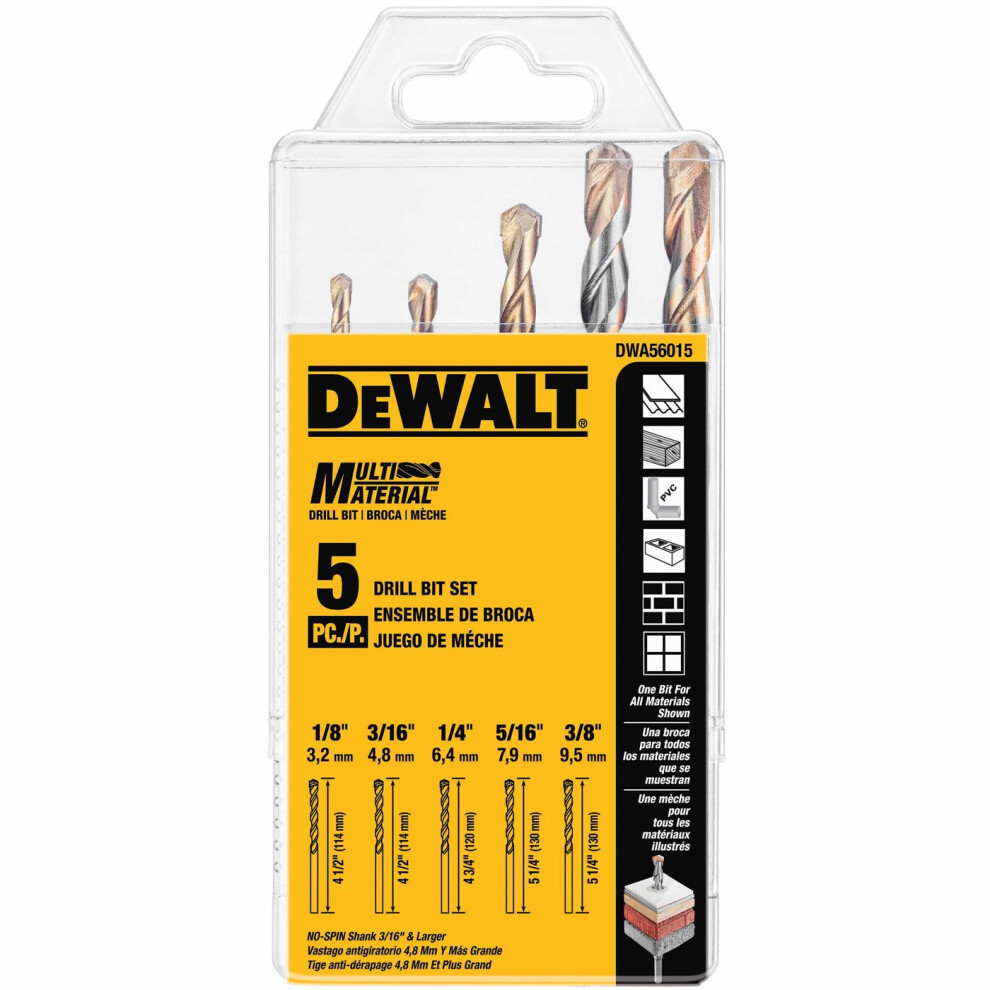 DEWALT DWA56015 Multi-Material Drill Bit Set  5-Piece