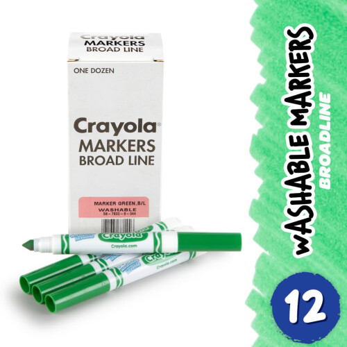 Crayola Crayola Πλενόμενοι Μαρκαδόροι - Πράσινοι (12τμχ), Μαρκαδόροι Ευρέος Σχεδίου για Παιδιά 1