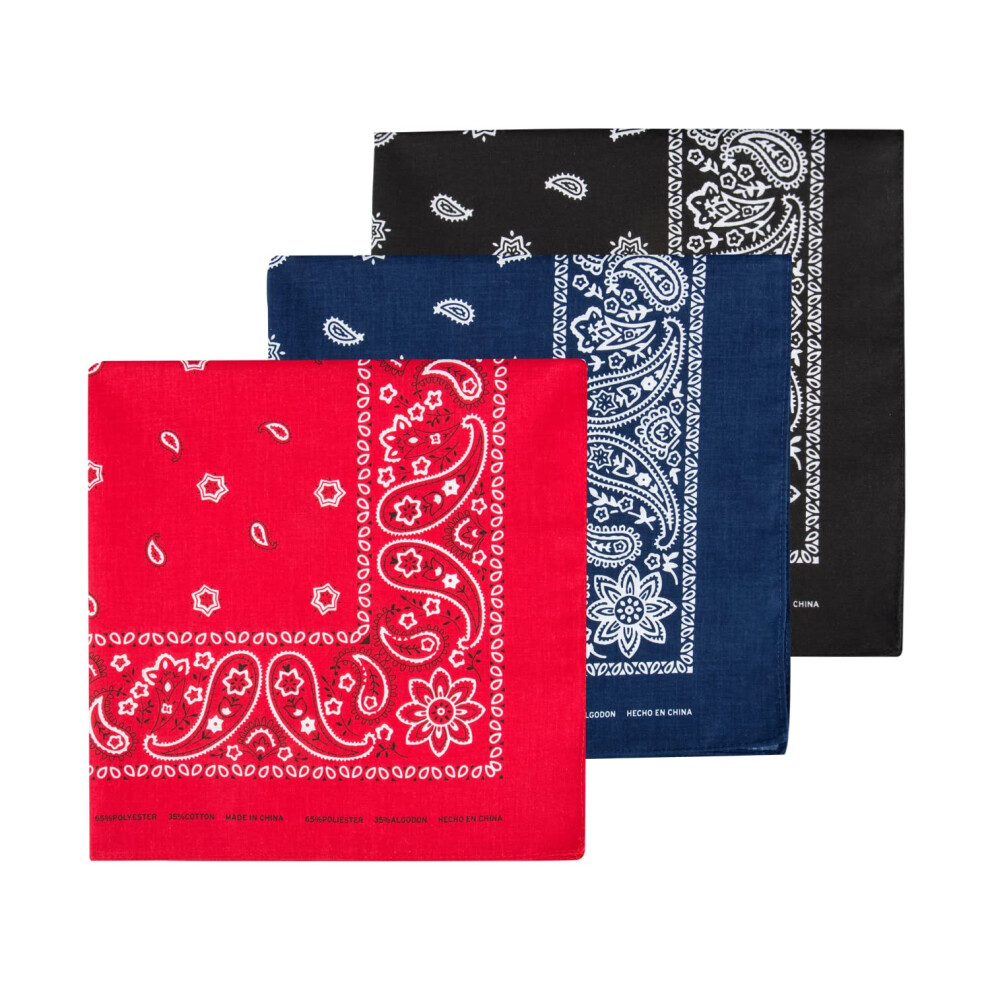 Levi's Men's 100% Cotton Multi-purpose Bandana Gift Sets - Headband  Wrap  Protective Coverage  Black/Red/Navy  Pack 3