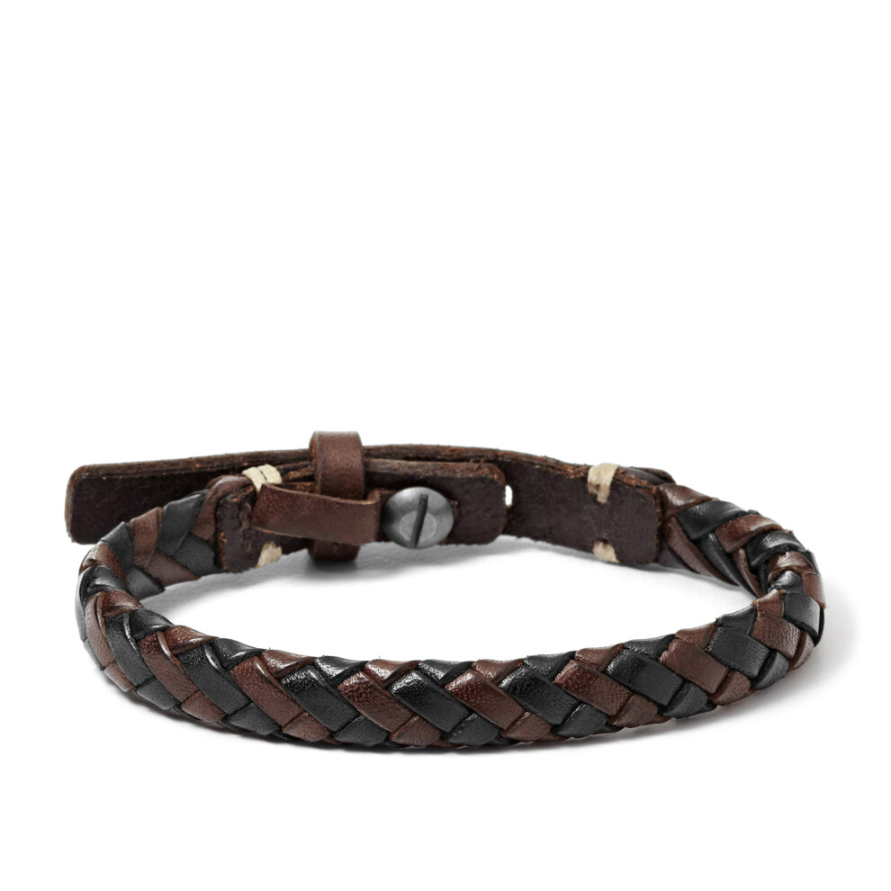 Bracelet en cuir tress   pour homme Fossil, couleur  : noir/marron (mod  le  : JA5932716)