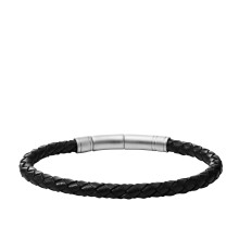 Fossil leren herenarmband van gevlochten leer, kleur: zwart/zilver (model: JF00510797)