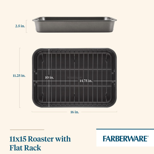 Farberware Farberware Bakeware Reinocre de a   o antiaderente com rack plano de 11 polegadas x 15 polegadas cinza 1