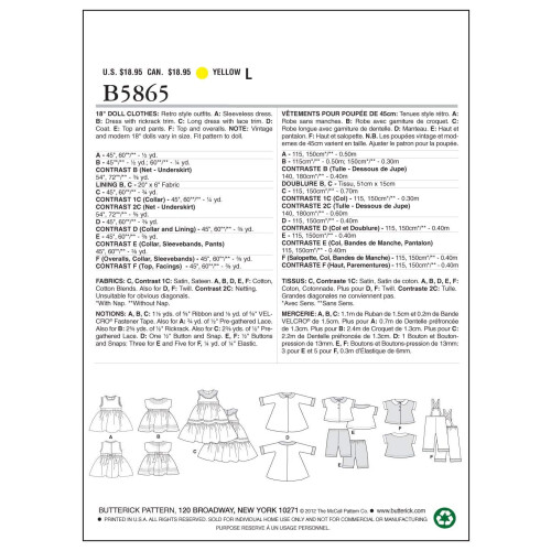 Butterick BUTTERICK PATTERNS B5865 Roupas para modelo de costura de boneca de 18 polegadas 2
