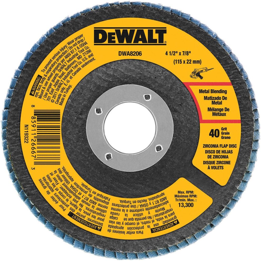 DEWALT DWA8207H 60 Grit Zirconia T29 Flap Disc  4-1/2-Inch x 5/8-11-Inch