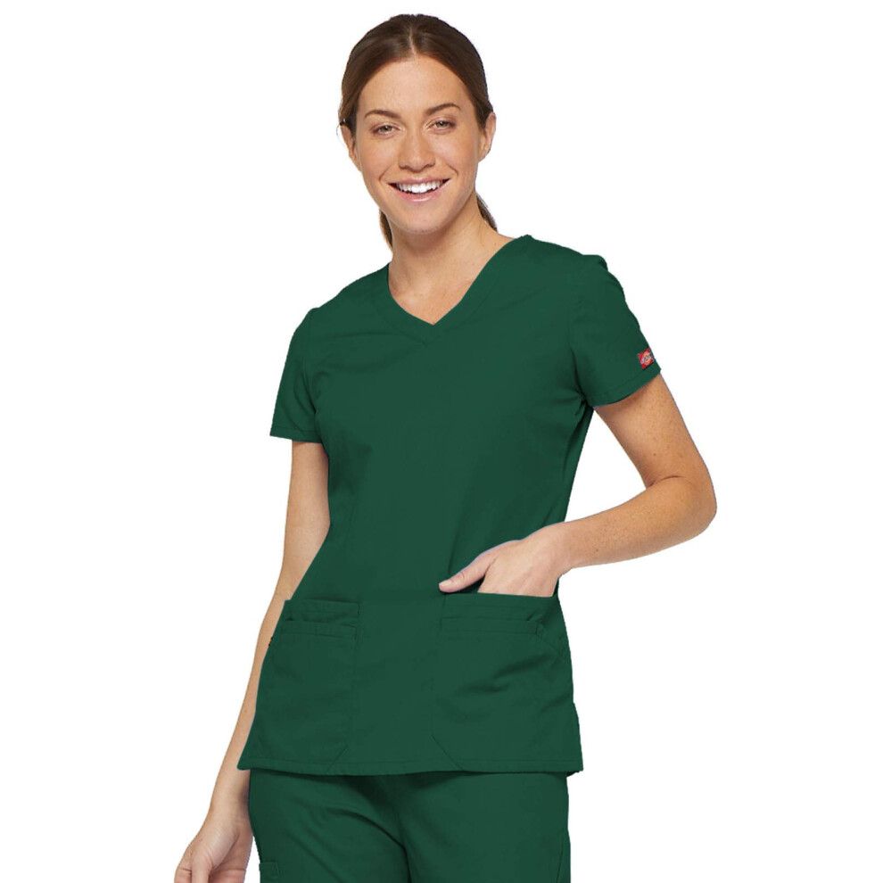 Dickies Women's EDS Signature V-Neck Top with Multiple Patch Pockets  Hunter  Small