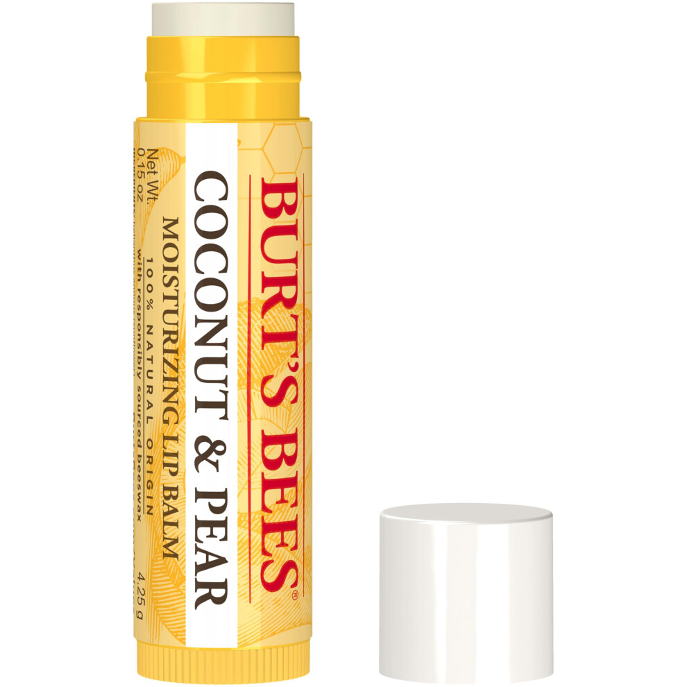 Burt's Bees Coconut and Pear Lip Balm  Lip Moisturizer With Responsibly Sourced Beeswax  Tint-Free  Natural Conditioning Lip Treatment  1 Tube  0.15 o