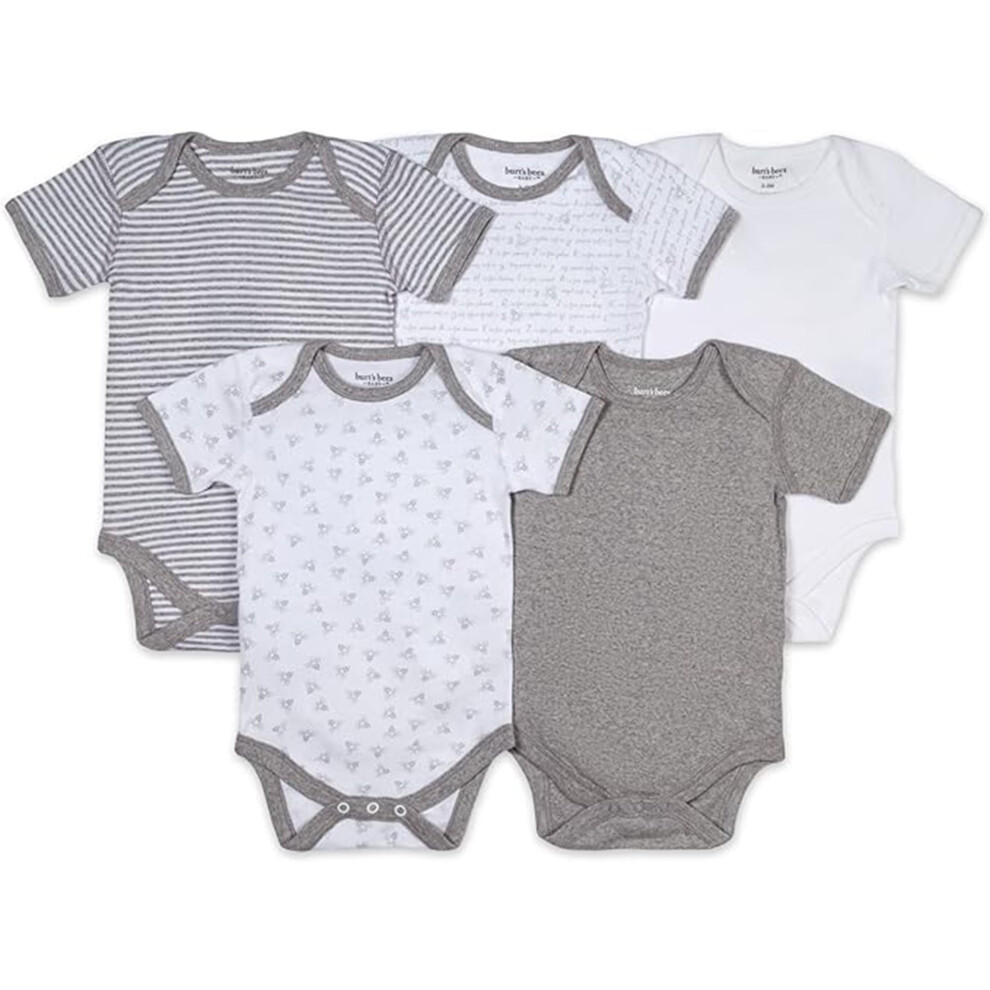 Burts Bees Baby Unisex Baby Bodysuits  5-Pack Short & Long Sleeve One-Pieces  100% Organic Cotton