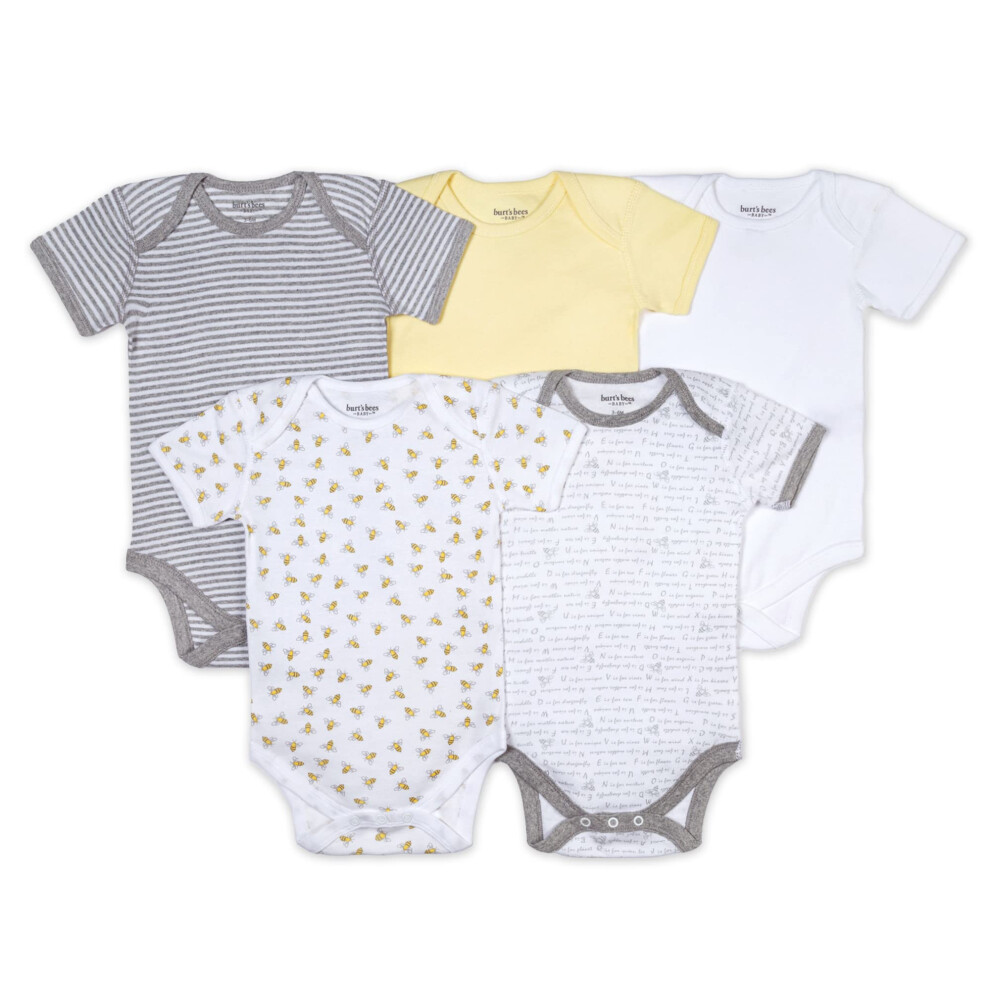 Burts Bees Baby Unisex Baby Bodysuits  5-Pack Short & Long Sleeve One-Pieces  100% Organic Cotton