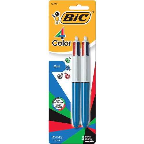 BIC BIC 4-Χρώμα Mini Στυλό, Μεσαία Μύτη (1.0mm), Ποικιλία Μελανιών, 2-Τεμάχια