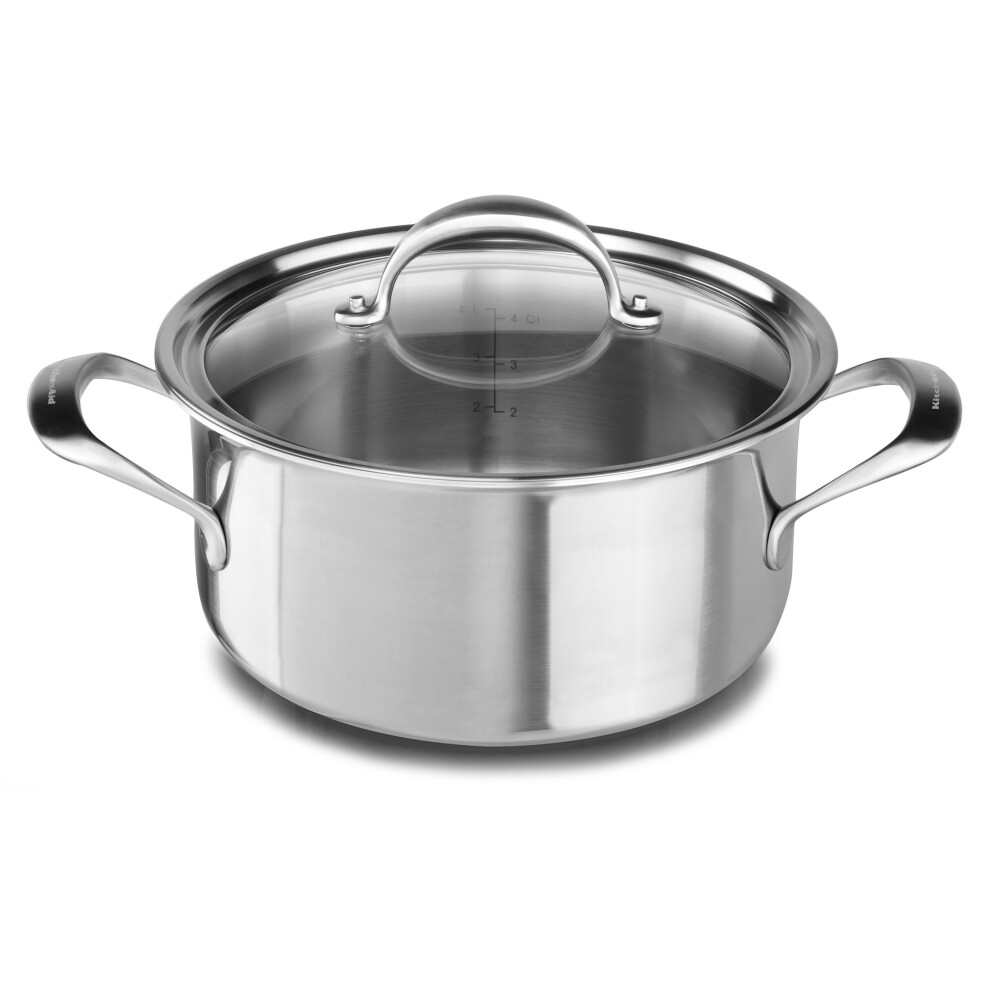 KitchenAid 5-Ply Copper Core 6 quart Low Casserole with Lid - Stainless Steel  Medium  Stainless Steel Finish