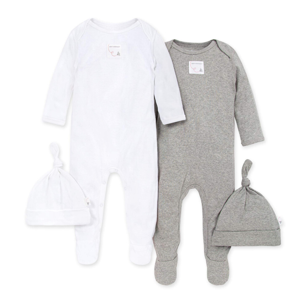 Burt's Bees Baby 'baby-boys' Matelasse Organic Kimono One Piece Jumpsuit and Toddler Footie  Heather Grey/White 2-pk  3-6 Months US