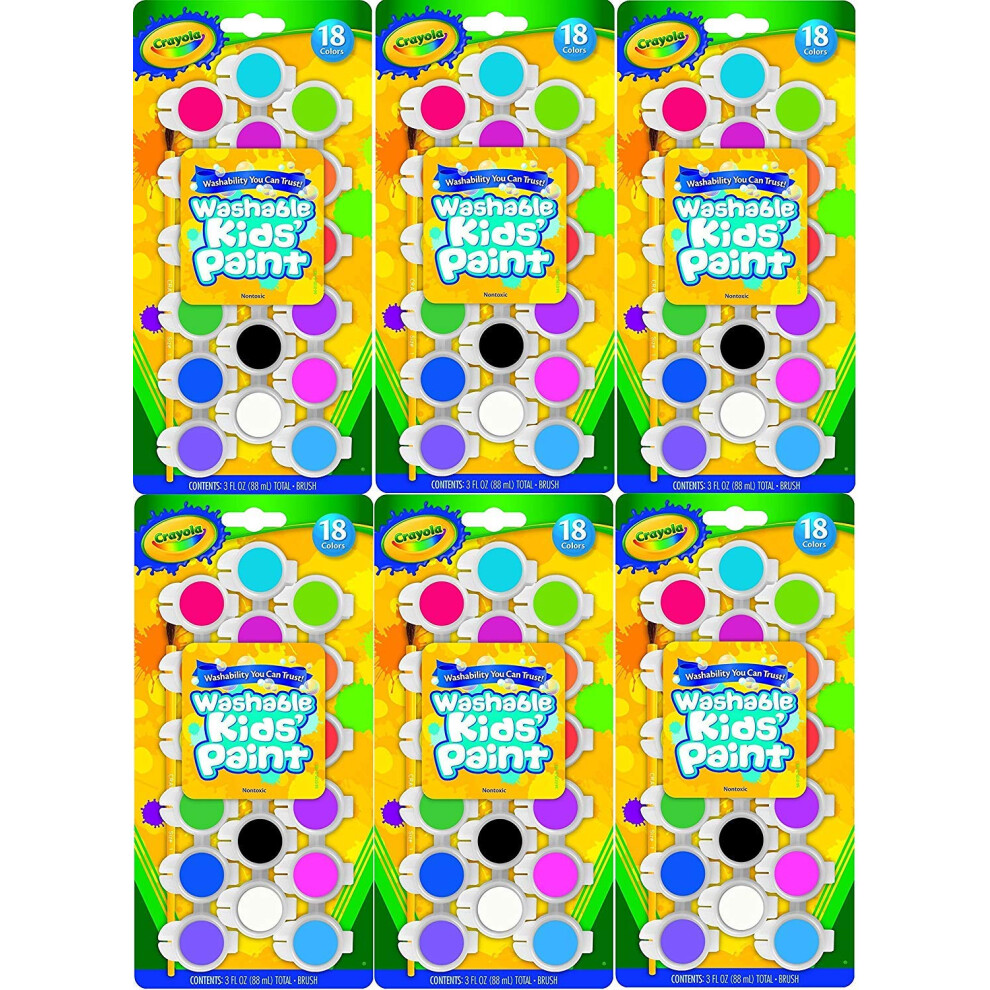 Crayola Washable Kid's Paint Assorted Colors 18 Each (Pack Of 6)