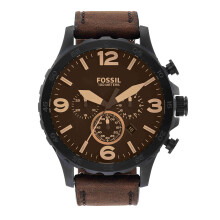 Nate Quartz Fossile Nate Quartz en acier inoxydable et chronographe en cuir Couleur: brun fonc noir (modle: JR1487)