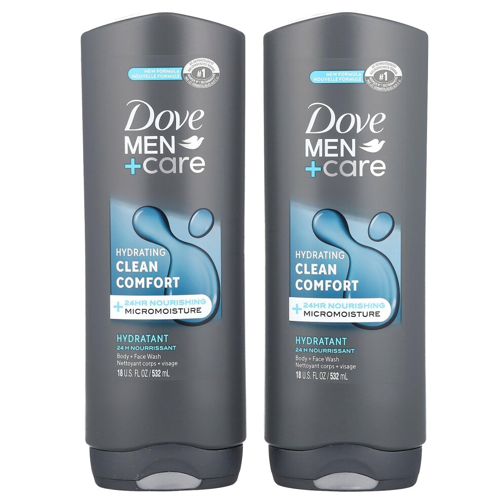 Dove Men+Care Body and Face Wash for healthier  stronger skin Clean Comfort fights dry skin 18 Fl Oz (Pack of 2)