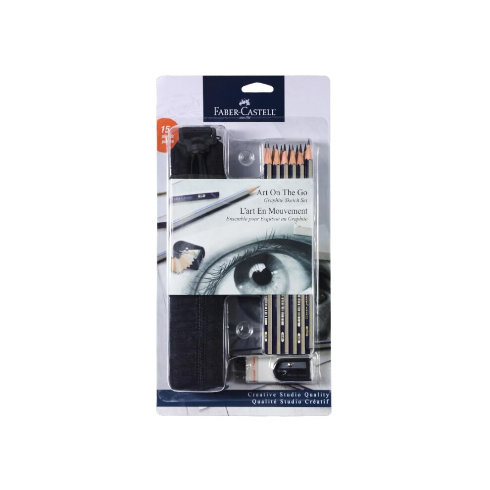 Faber-Castell Creative Studio Art On-The-Go Graphite Sketch Set - 15 Sketching Pencils and Accessories
