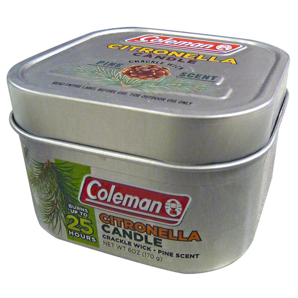 Coleman Pine Scented Citronella Candle with Wooden Crackle Wick - 6 oz Tin