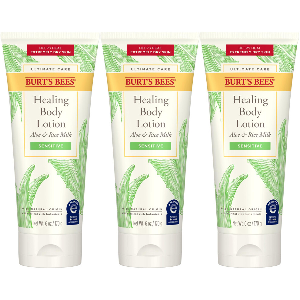 Burt's Bees Ultimate Care Healing Body Lotion with Aloe and Rice Milk for Sensitive Skin  98.8% Natural Origin  6 Ounces