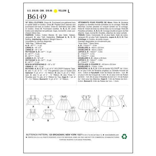 Butterick Butterick Patterns B6149 18-Inch Κούκλα Ρούχα Ράψιμο Πρότυπο, Ένα Μέγεθος 2