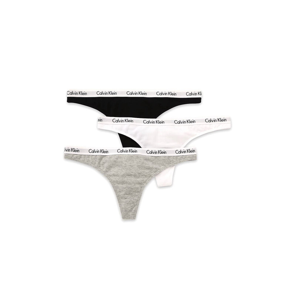 Calvin Klein Women's Carousel Logo Cotton Stretch Thong Panties  3 Pack  Black/White/Grey  Large