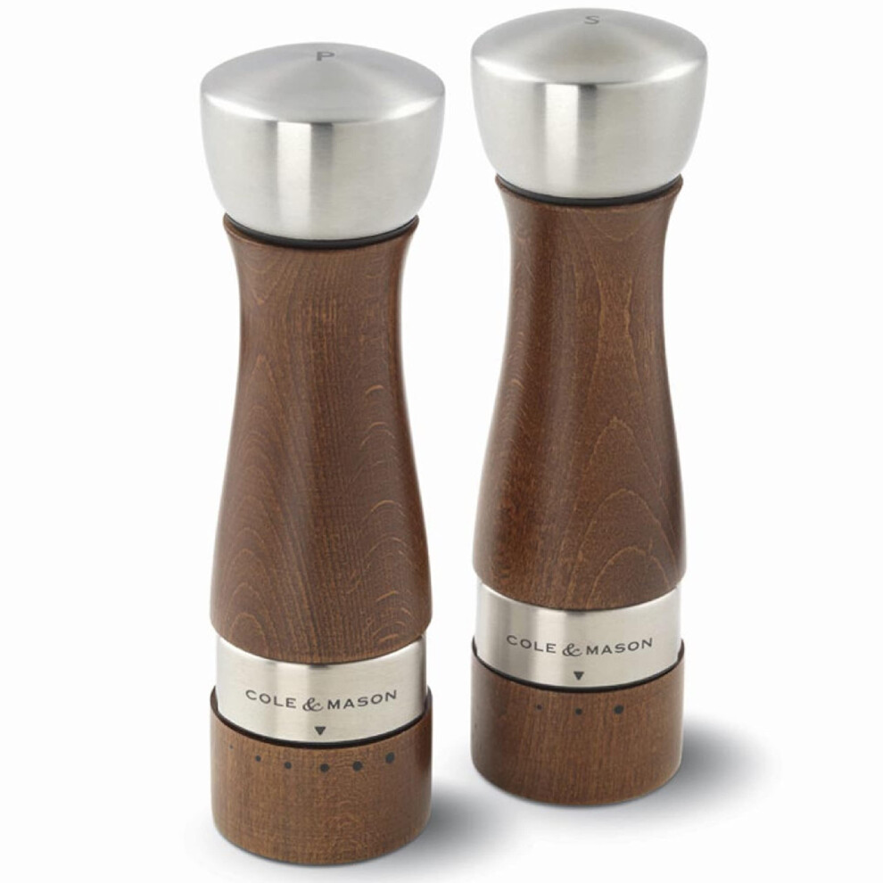 COLE & MASON Oldbury Wood Salt and Pepper Grinder Set - Wooden Mills Include Gift Box  Gourmet Precision Mechanisms and Premium Sea Salt & Peppercorns