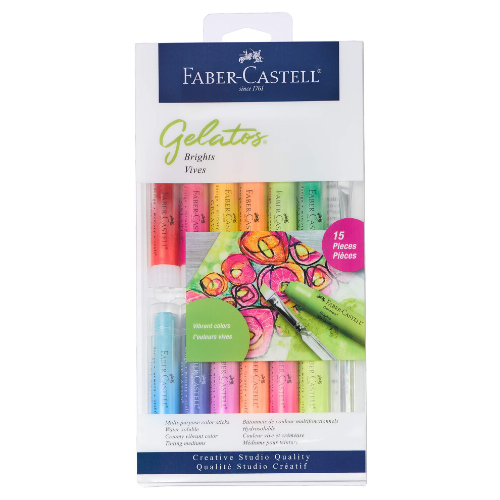 Faber-Castell Gelatos Colors Set  Brights - Water Soluble Pigment Crayons - 12 Bright Colors
