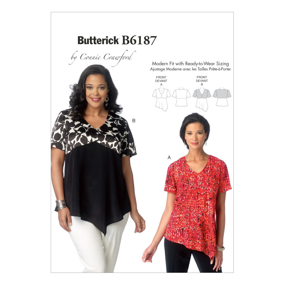 Butterick Patterns B6187wmn Misses'/Women's Top Sewing Template Woman (Xxl-1X-2X-3X-4X-5X-6X)
