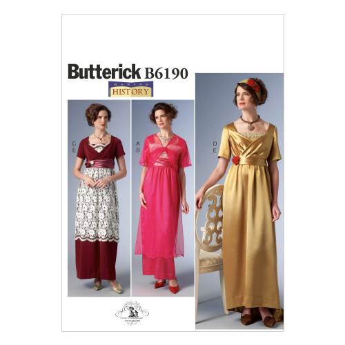 Butterick Butterick B6190 E5 Φόρεμα με Αυτοκρατορική Μέση, Μπουφάν και Κεφαλοδέσμες