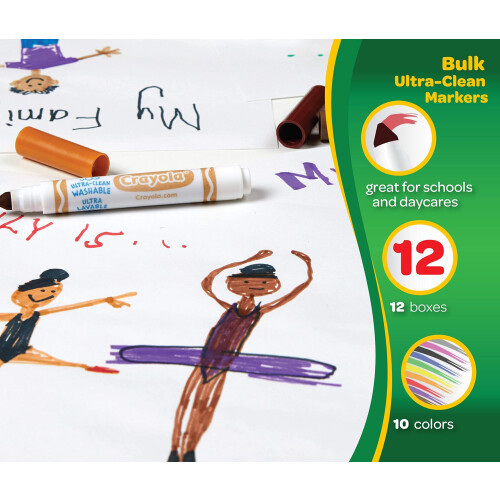 Crayola Crayola Ultra Clean Washable Markers (12 Σετ), Μαρκαδόροι για Παιδιά, 10 Χοντροί Μαρκαδόροι 1