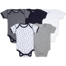 Burt's Bees Baby Unisex 14 Organic Katoenen Korte en Lange Mouw, Preemie tot 12 Maanden - 7 Stuks, Blauw