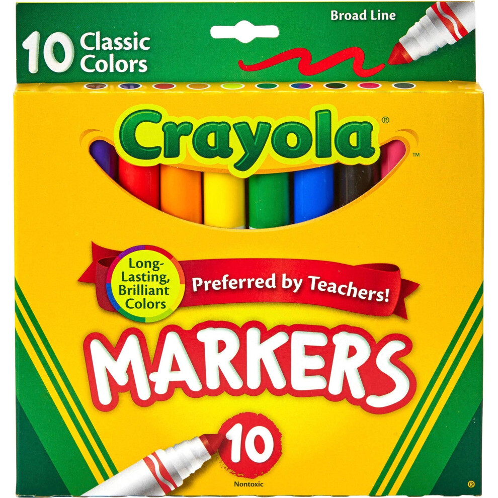 Crayola 587722 Non-Washable Markers  Broad Point  Classic Colors  10/Set